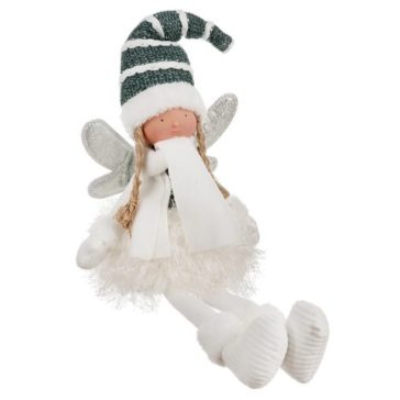   Karácsonyi ülő angyal figura csillogó szárnyakkal, 32 cm 00022339