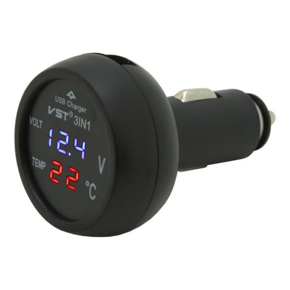 Többfunkciós autós USB adapter – feszültség- és hőmérsékletkijelzővel, 12/24V 07427