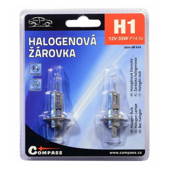 Halogén autóizzó szett – H1, 12V, 55W, P14,5s, UV-szűrős, 2 db 08424