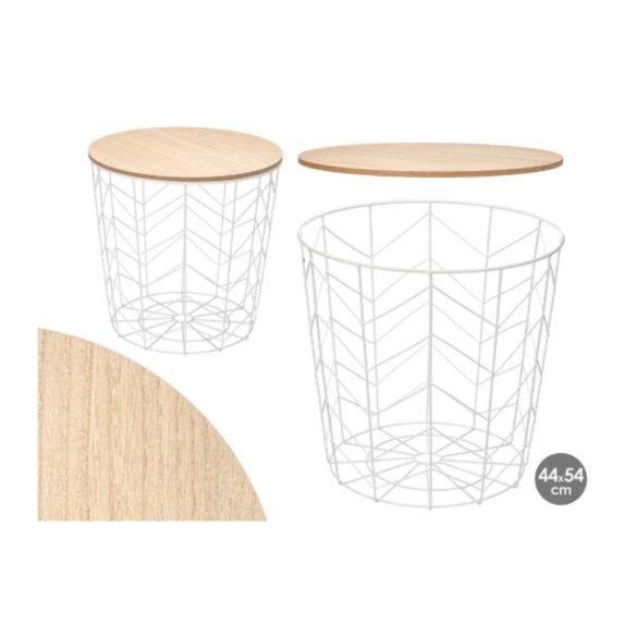 Acél oldalsó asztal fehér fa lappal, 44×54 cm – 11104