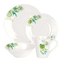   Vilde 16 részes porcelán étkészlet fehér zöld növénymintával 139847