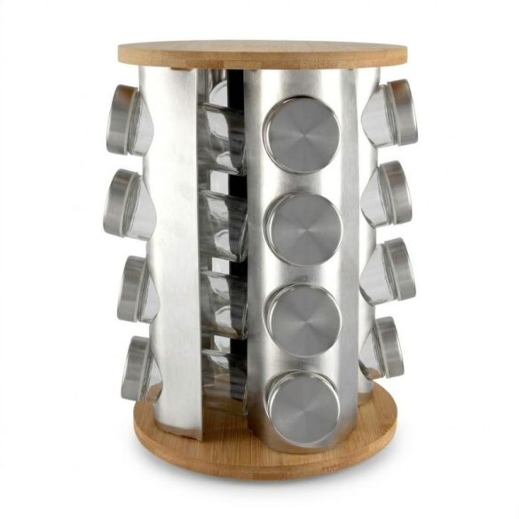 Perfect Home Bambusz és Rozsdamentes Forgó Fűszertartó – 16 részes 16675