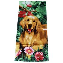   Strand törölköző 70 x 140 cm - Kutya és virág mintás 1761