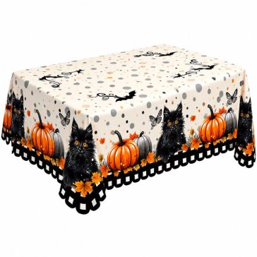   Vespri Halloween fekete macskás-tökös téglalap asztalterítő – 152 × 218 cm 1WM0562187-T