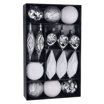   MagicHome karácsonyfadísz szett, 16 db, fehér-ezüst, 8–15 cm 2171331