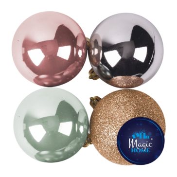   MagicHome karácsonyfadísz gömb szett, 4 db, 10 cm, réz-zöld 2171342
