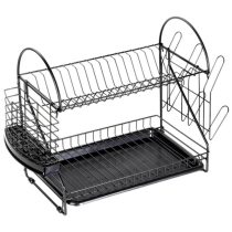   Kétszintes Fekete Fém Edényszárító Tálcával és Evőeszköztartóval (53 x 24,5 x 38,5 cm) 229285