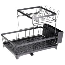   Kétszintes Fekete Fém Edényszárító Kifolyóval (49,5 x 30 x 34 cm) 229297