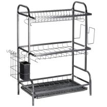   Háromszintes Fekete Fém Edényszárító Állvány (54,5 x 24,5 x 60 cm) 229299