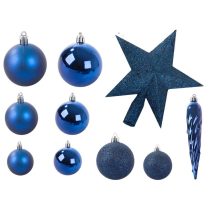  Karácsonyfadísz készlet – 33 darabos, sötétkék, csillogó dekorációs szett 26169