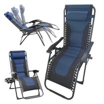   Összecsukható Gravitációs Napozóágy – Párnázott, Sötétkék-Fekete 27261_N