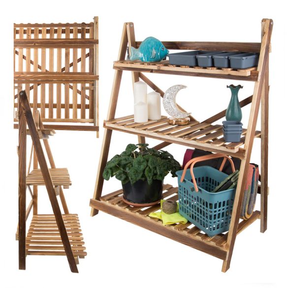 Háromszintes fa virágtartó állvány, összecsukható, széles kivitel 27400