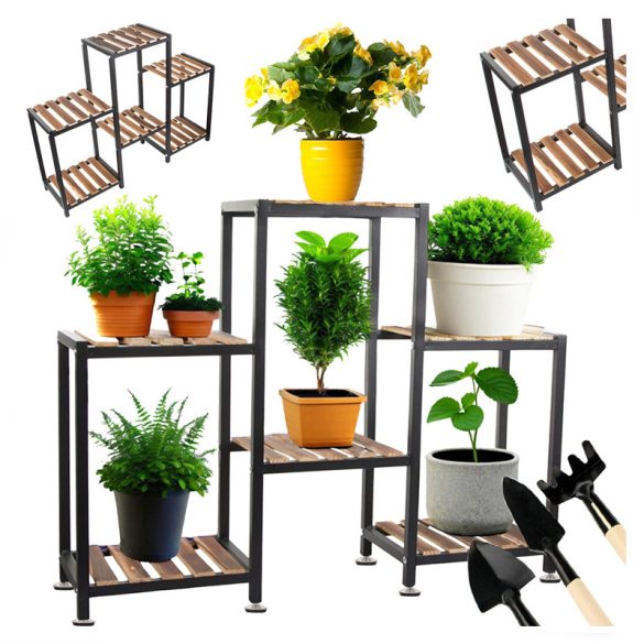 Fém-fa virágtartó állvány, lépcsőzetes elrendezéssel, 6 polcos  27401
