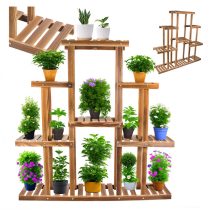   Nagy fa virágtartó állvány, 11 szintes, rusztikus barna 27402