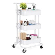   Gurulós tároló állvány háromszintes fém fehér 27491_B