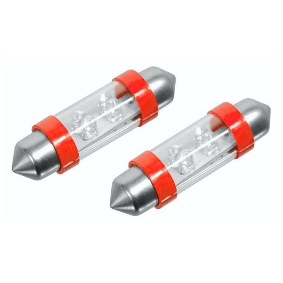 Autós LED izzó 4LED – 12V SV8.5 (11×39 mm), piros (2 darabos szett) 33722