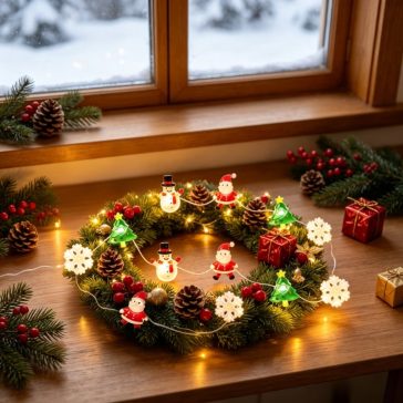   Karácsonyi LED fényfüzér Mikulás, hóember, fenyőfa és hópehely mintával, 100 cm, 10 LED  37MW66VVW0