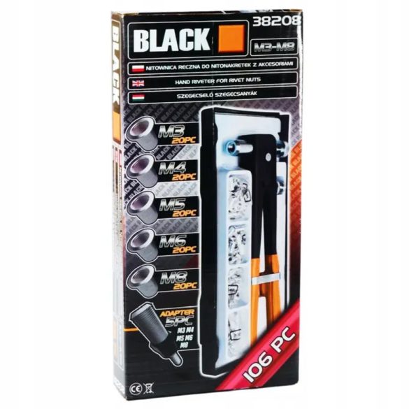 BLACK Szegecsanya húzó készlet, menetes szegecselő készlet, 106db-os, M3-M8-ig - 38208