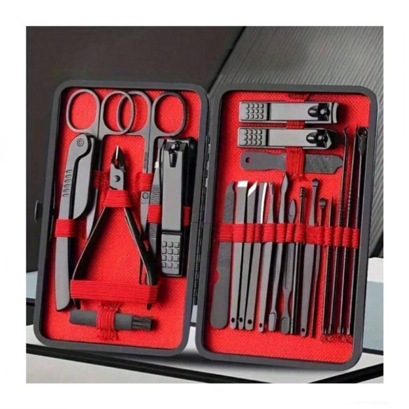 Prémium 24 részes manikűr és pedikűr szett – elegáns tokban piros-fekete - 40683700