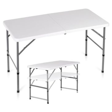   Összecsukható vendéglátóasztal, acél, fehér, 2 az 1-ben – 120x60x49/73,5 cm 489431