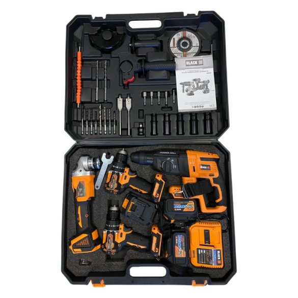 BLACK Akkumulátoros Szerszámkészlet – 4 gép + tartozékok 53747