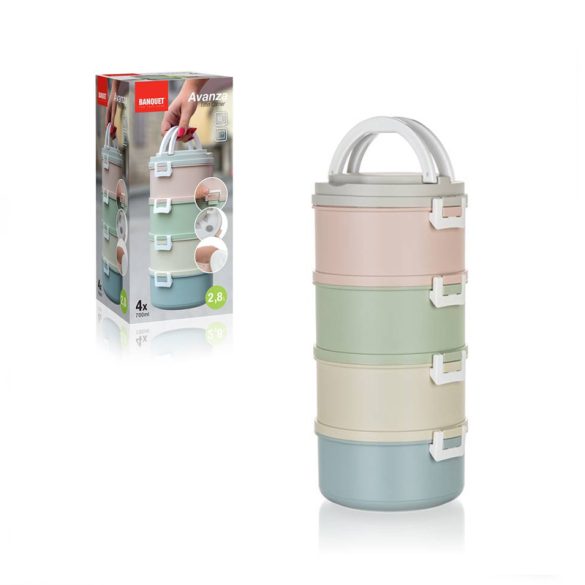 BANQUET AVANZA műanyag ételhordó, 2,8 L, 4 részes, vegyes színekben 55079911