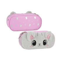   Cicás plüss tolltartó – rózsaszín-szürke, henger formájú 550894