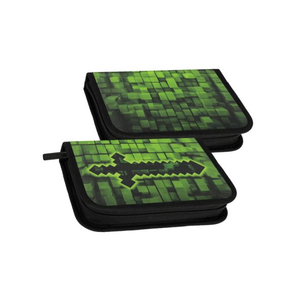 Kétszintes tolltartó Minecraft-stílusú kard mintával – zöld-fekete 550996