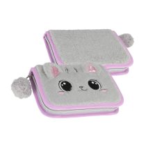   Plüss tolltartó cicás mintával – szürke-lila, dupla cipzáras 558195