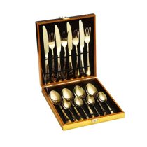   16 darabos rozsdamentes acél evőeszköz készlet, fa dobozzal 601099600756867