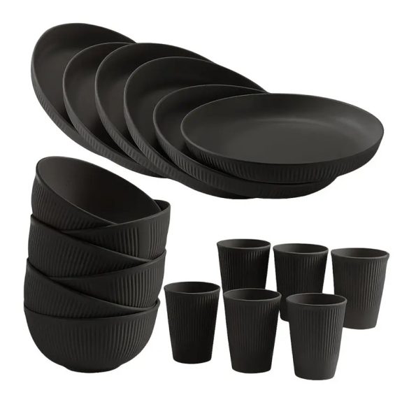 18 darabos Törhetetlen Étkészlet, Fekete 601099636772435