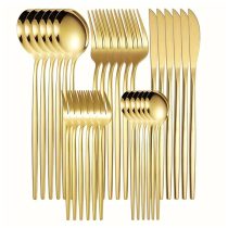   30 darabos Aranyozott Rozsdamentes Acél Evőeszköz Készlet 601099648605235