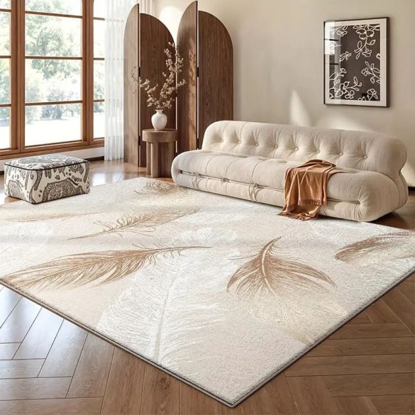 Puha bársony szőnyeg 150x200cm - Krém színű, Toll mintás 601100035954811-150200