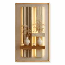   Modern dekoratív vászon falikép fa polc és váza motívummal 70 × 140 cm 62M3350582