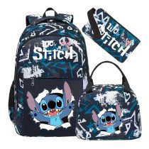   Disney Stitch hátizsák, ebédtáska és tolltartó szett - Kék, fehér mintás 6GM2W5QQ18-3