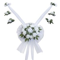   Elegáns 7 darabos esküvői autódísz készlet – Fehér rózsákkal és tüllel 6GM725X84K