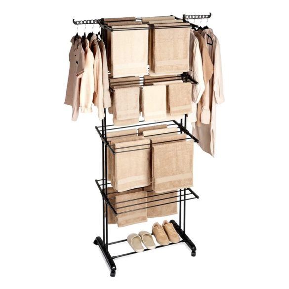 Fekete fém függőleges kerekes ruhaszárító XXL 779117