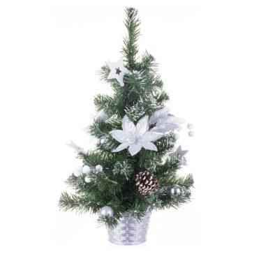   MagicHome díszített karácsonyfa virágdísszel, ezüst, 30 cm 8090994
