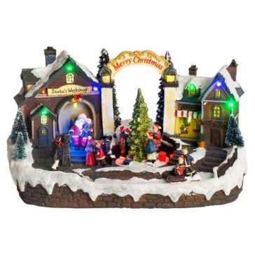   MagicHome világító karácsonyi falu, 15 LED, 8 dallam, 33 × 18 × 20 cm 8091004