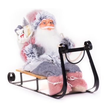   MagicHome karácsonyi dekoráció, Mikulás szánon, szürke-rózsaszín, 46 cm 8091018