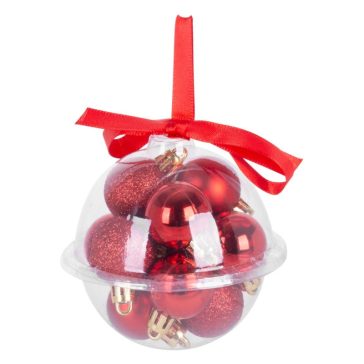   MagicHome karácsonyfadísz gömb szett, 12 db, 3 cm, piros 8091063