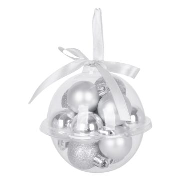   MagicHome karácsonyfadísz gömb szett, 12 db, 3 cm, ezüst 8091065