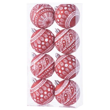   MagicHome karácsonyfadísz gömb szett, 8 db, 6 cm, piros-fehér 8091067