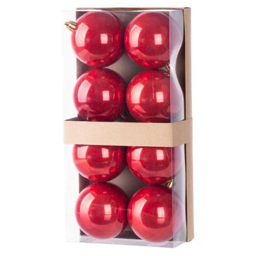   MagicHome karácsonyfadísz gömb szett, 8 db, 7 cm, piros 8091079