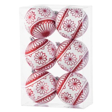   MagicHome karácsonyfadísz gömb szett, 6 db, 8 cm, piros-fehér, csillámos 8091086