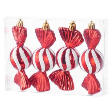   MagicHome cukorka alakú karácsonyfadísz szett, 4 db, piros, 11,5 cm 8091090