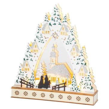  MagicHome karácsonyi LED-es dekoráció, falu templommal, 30 × 7 × 33,5 cm 8091483A