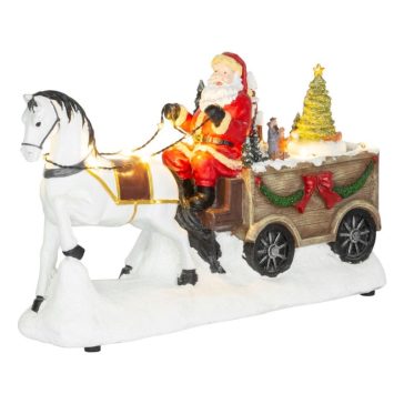   MagicHome LED-es karácsonyi dekoráció, Mikulás lóval, forgó fenyőfával 8091496