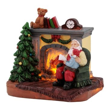   MagicHome LED-es Mikulás gyermekkel a kandallónál dekoráció, 10,5 × 8 × 9 cm 8091767