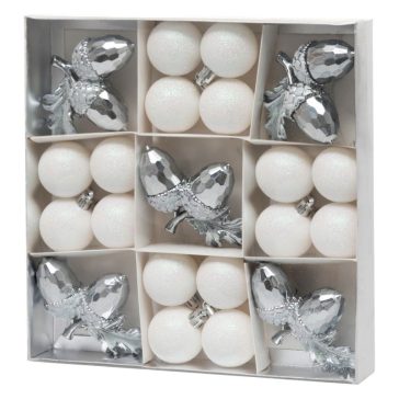   MagicHome karácsonyfadísz szett, fehér-ezüst, 21 db 8091909
